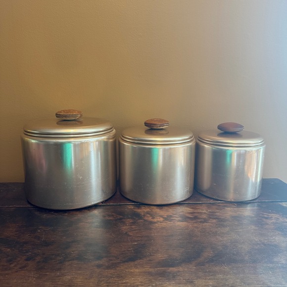 Vintage Mirro Pink Aluminum Canister Set 3‎ Piece Kitchen Storage Containers USA